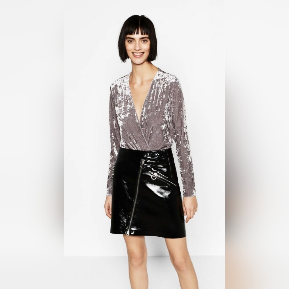 Zara Silver Velvet Bodysuit